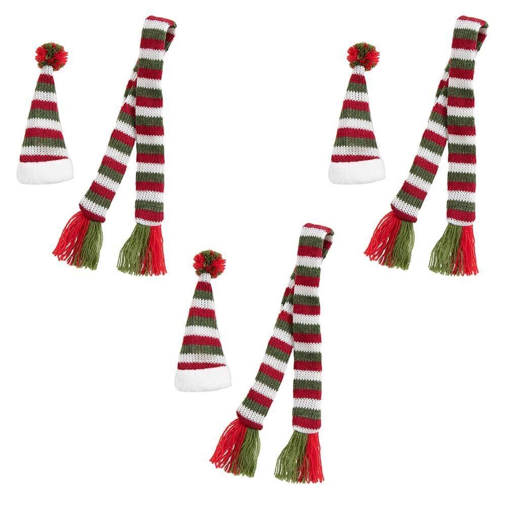 2735 3 Sets Christmas Wine Bottle Covers with Knit Hat and Scarf, Non-Woven